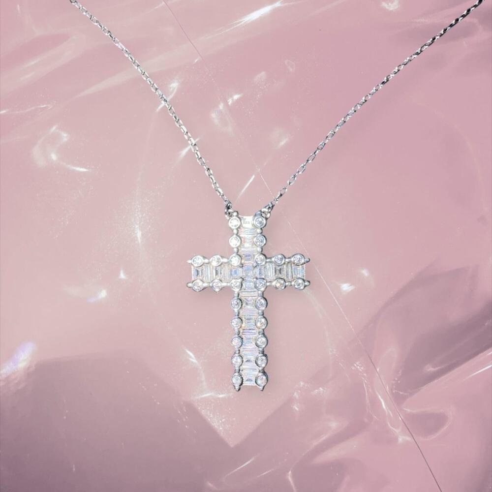 Y2K fairy core 925 Sterling Silver sparkle cross necklace with adjustable chain
